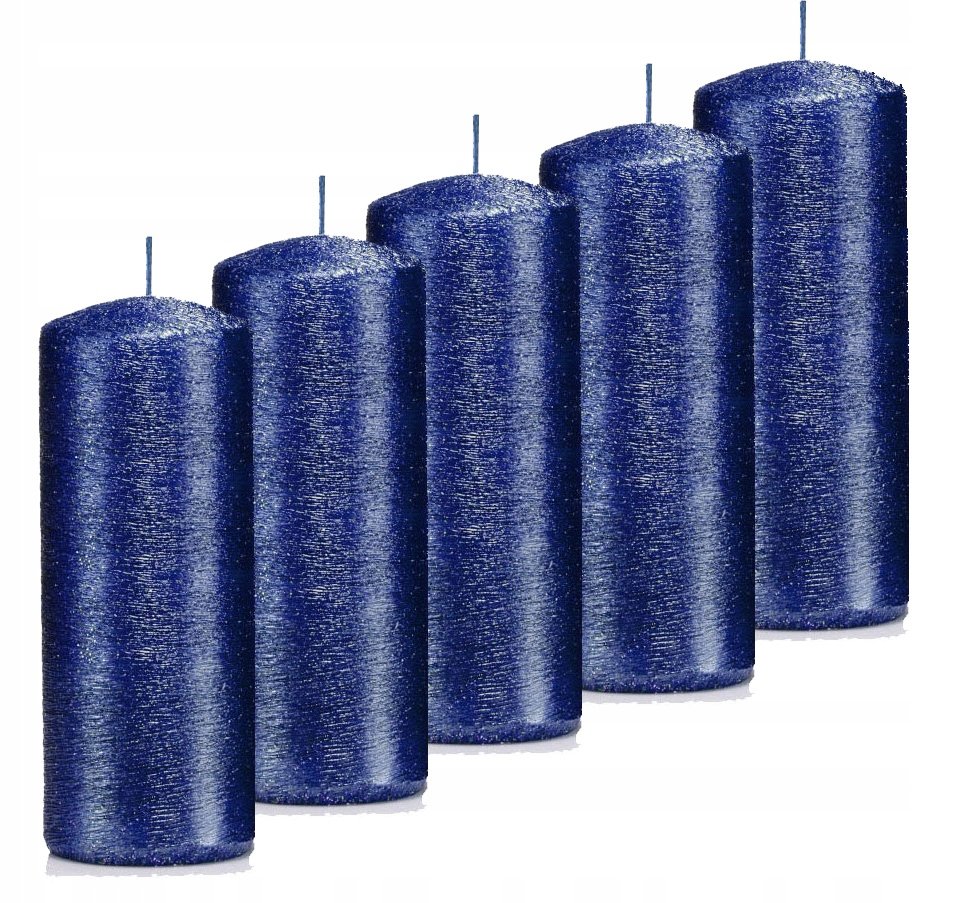 Świece ozdobne granatowe walec kokon 15/6 zestaw 5