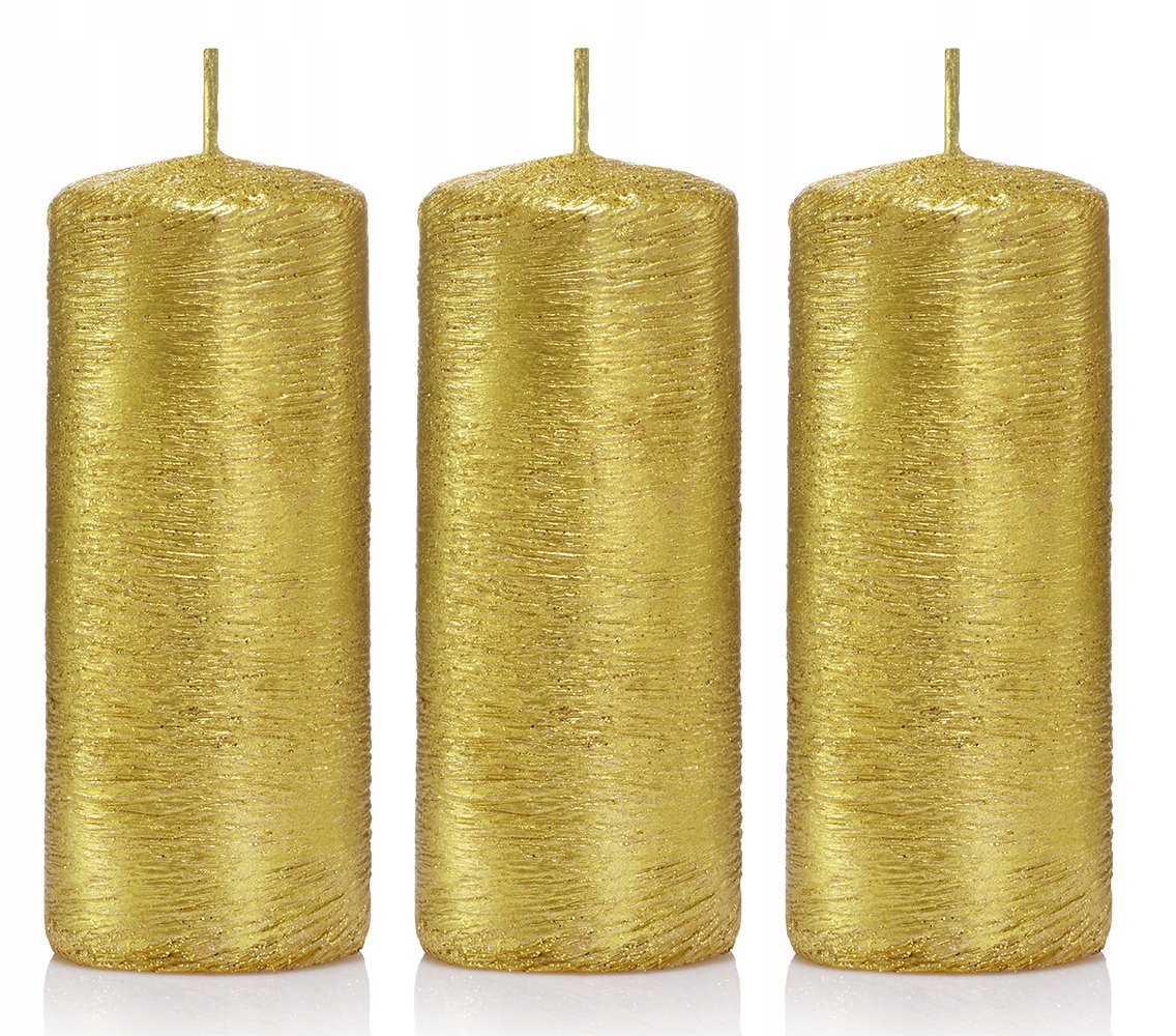 Świece ozdobne złote walec kokon 10/4 zestaw 3 szt