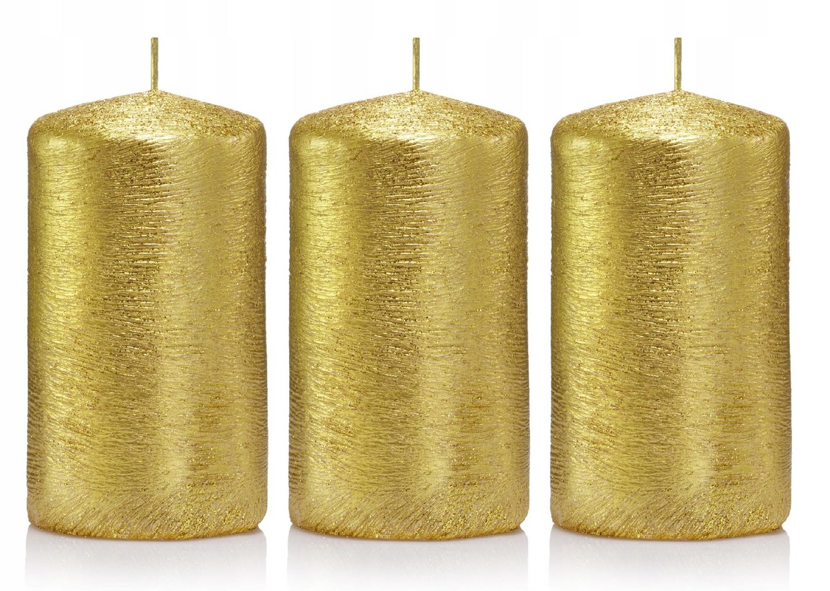 Świece ozdobne złote walec kokon 10/6 zestaw 3 szt