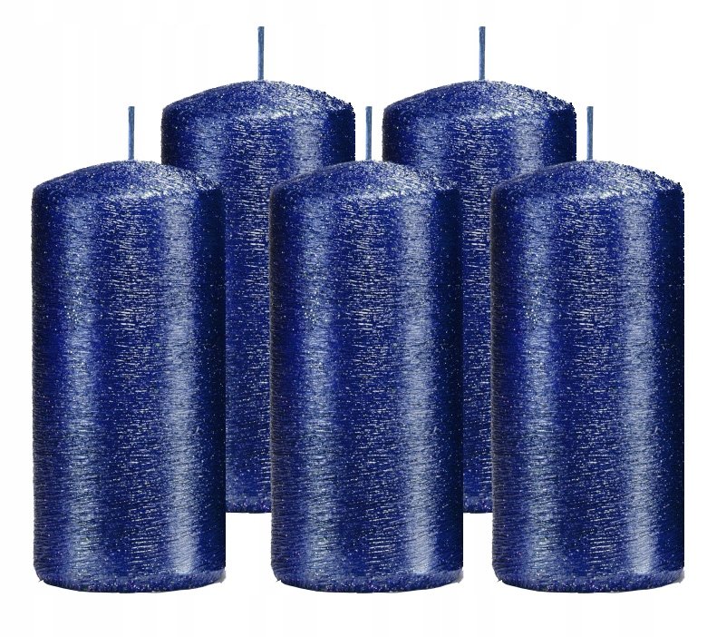 Świece ozdobne granatowe walec kokon 12/6 zestaw 5