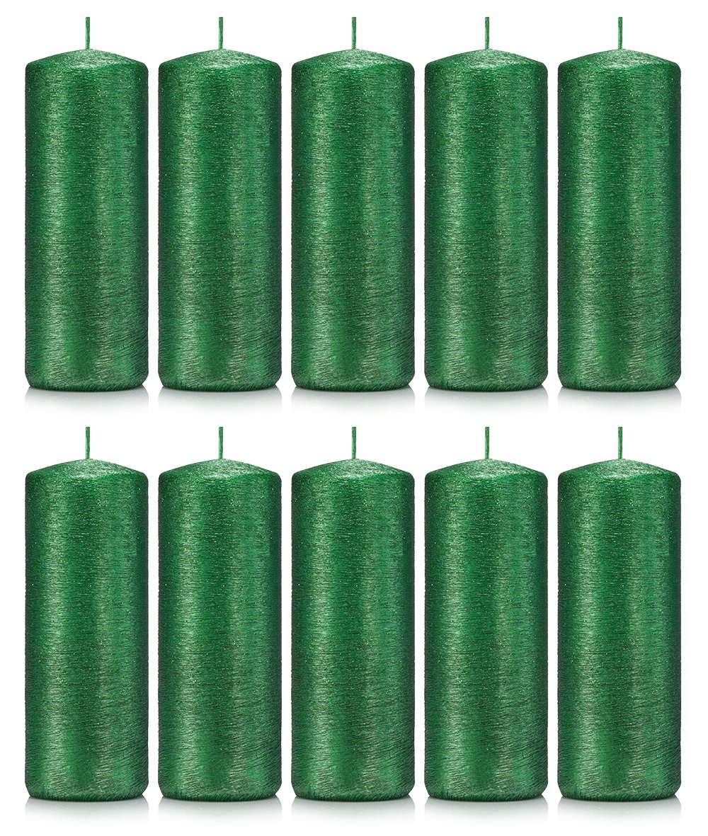 Świece ozdobne zielone walec kokon 10/4 zestaw 10