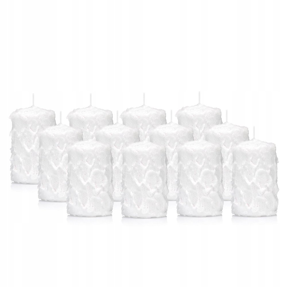 Świeca ozdobna ŚNIEŻYNKA walec 7/10 cm kpl 12 szt