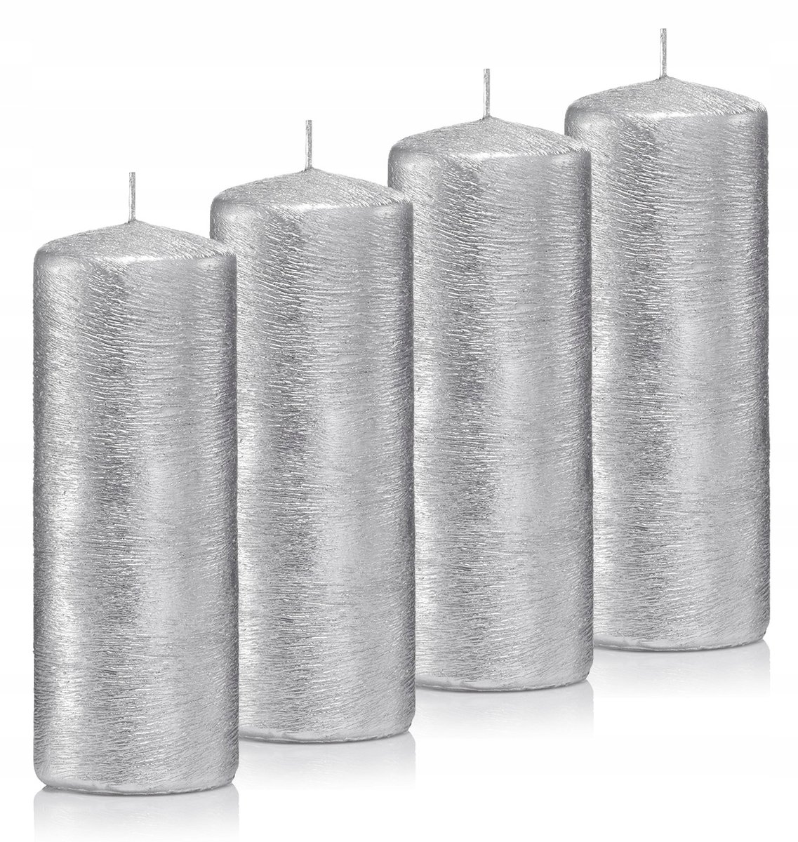 Świece ozdobne srebrne walec kokon 15/6 zestaw 4