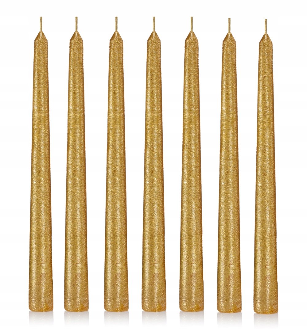 Świece stołowe stożek kokon 24 cm sztuk 12 złote