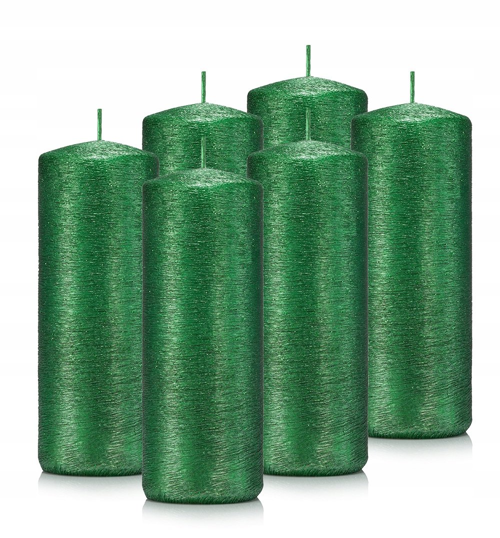 Świece ozdobne zielone walec kokon 15/6 zestaw 6