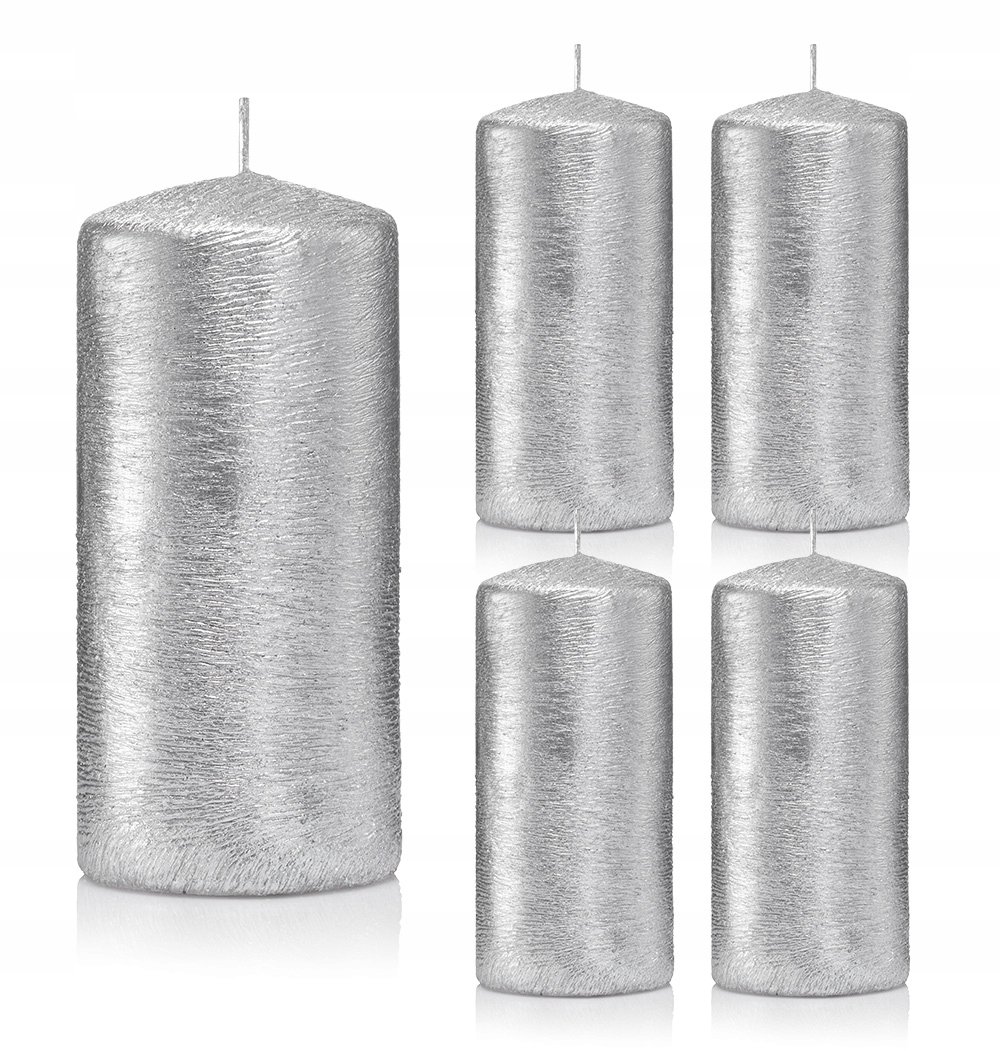 Świece ozdobne srebrne walec kokon 12/6 zestaw 5