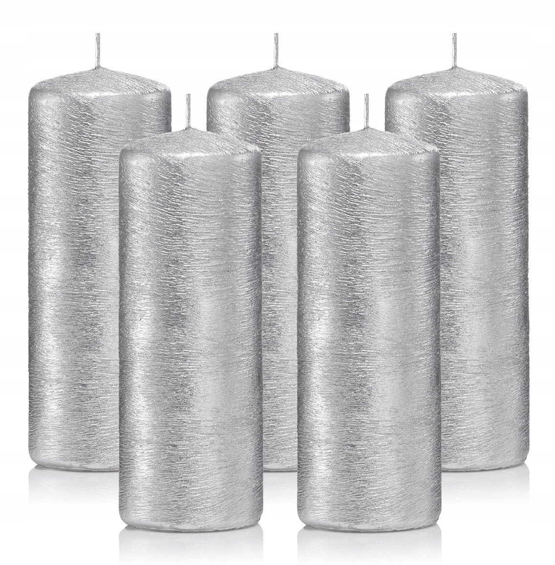 Świece ozdobne srebrne walec kokon 15/6 zestaw 5