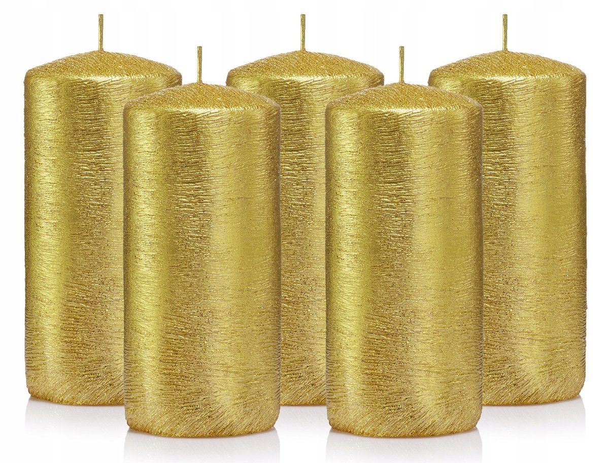 Świece ozdobne złote walec kokon 12/6 zestaw 5 szt
