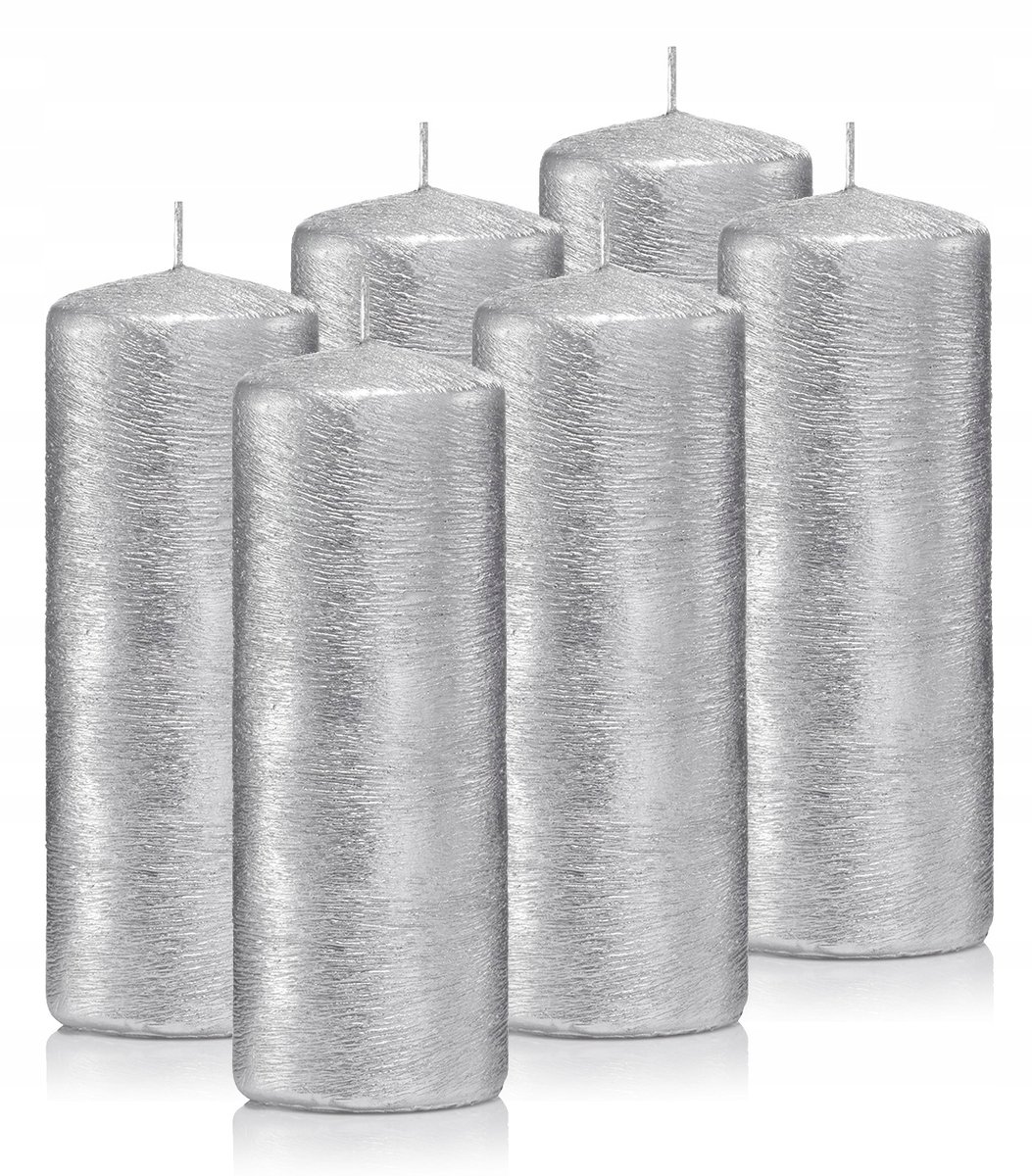 Świece ozdobne srebrne walec kokon 15/6 zestaw 6