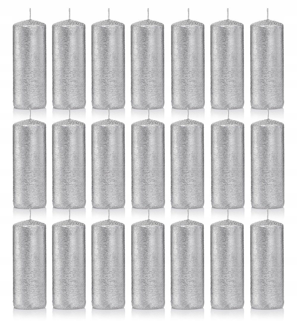 Świece ozdobne srebrne walec kokon 10/4 zestaw 21