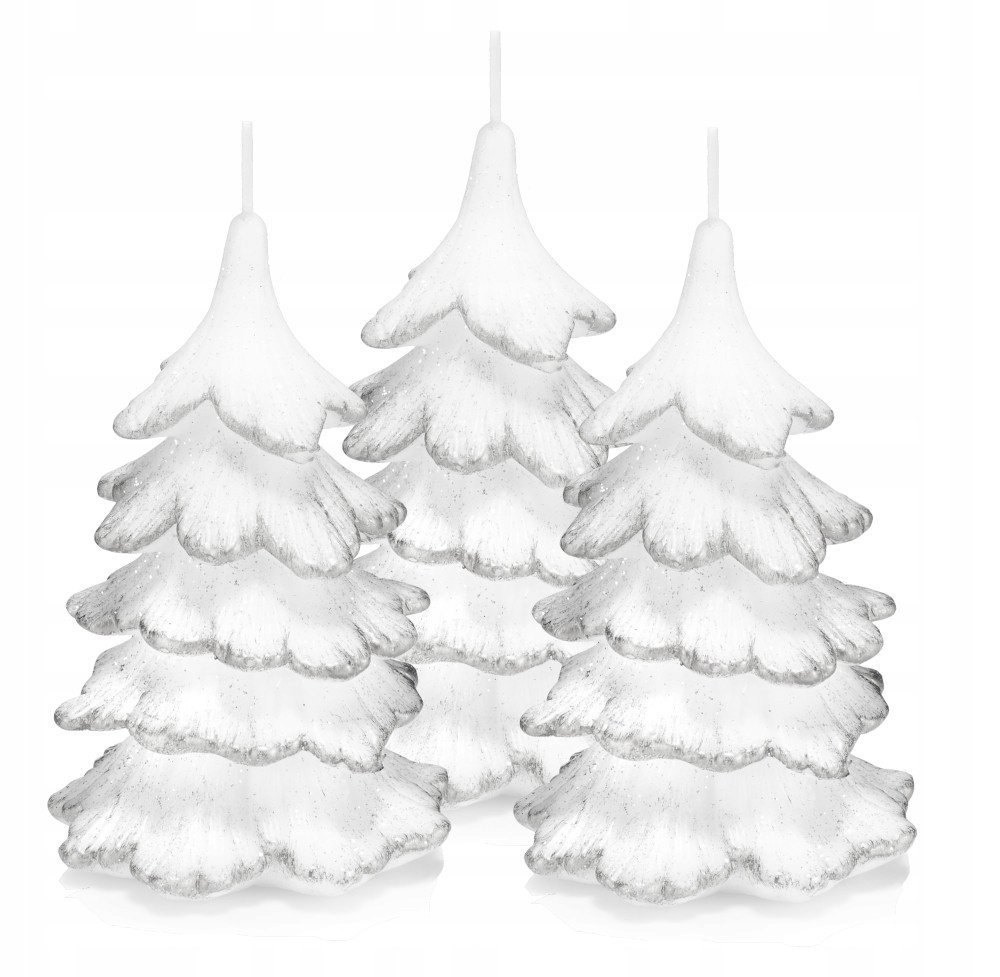 Świece świąteczne choinka 15cm 3szt srebrne końców