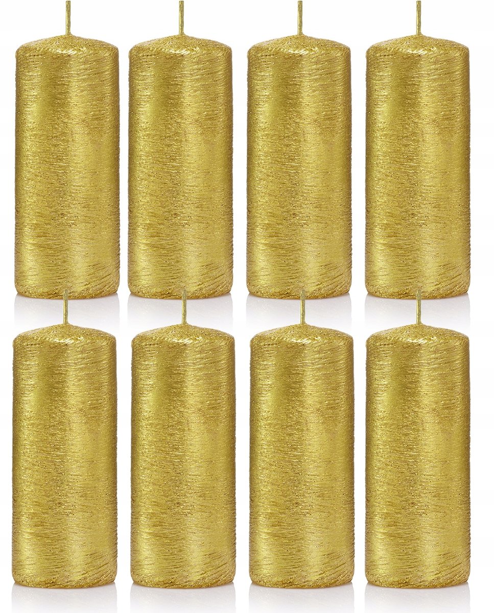 Świece ozdobne złote walec kokon 10/4 zestaw 8 szt