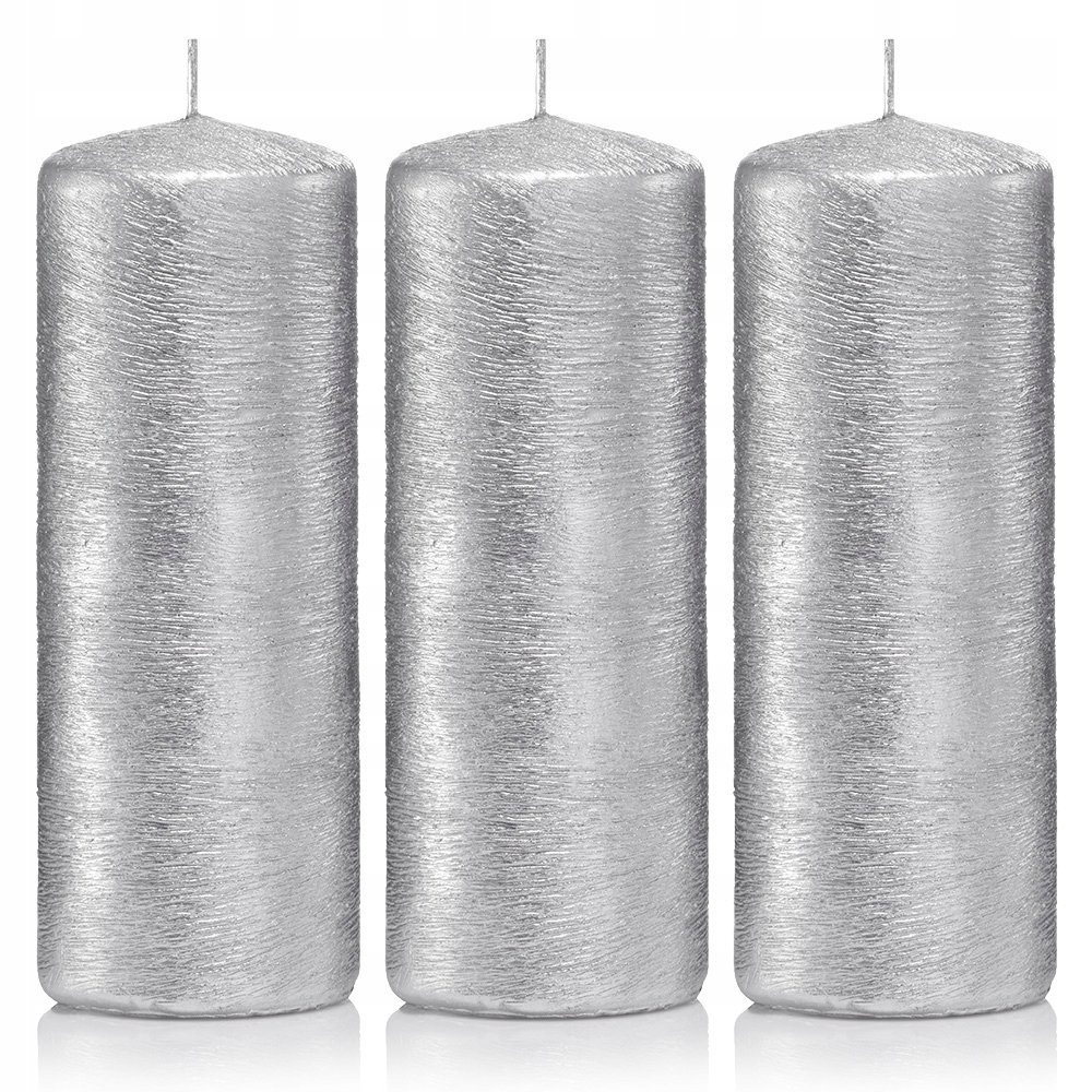 Świece ozdobne srebrne walec kokon 15/6 zestaw 3