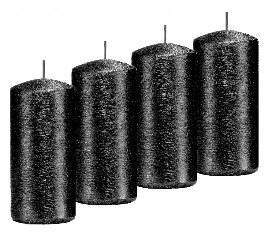 Świece ozdobne czarne walec kokon 12/6 zestaw 4 sz