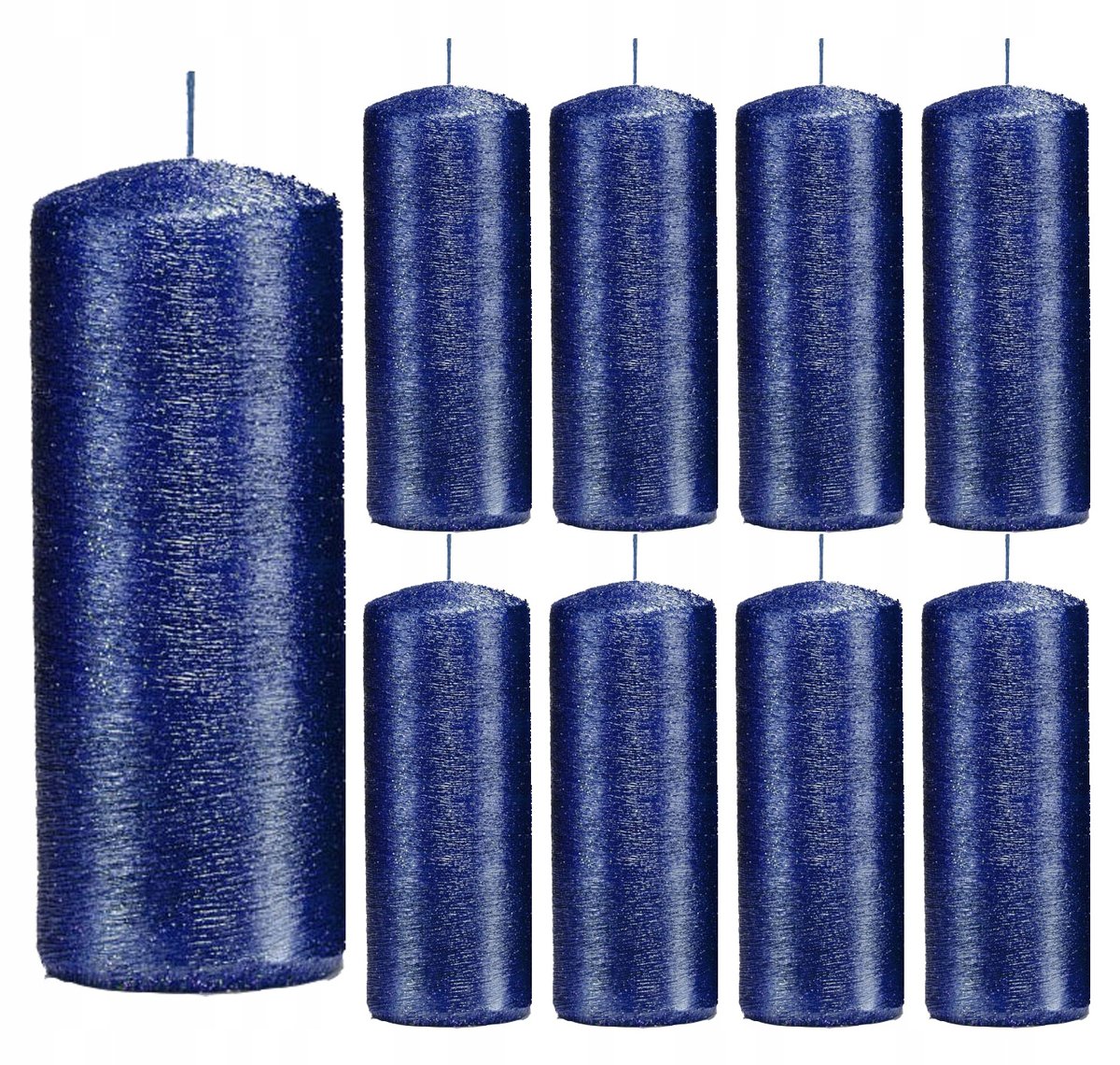 Świece ozdobne granatowe walec kokon 10/4 zestaw 9