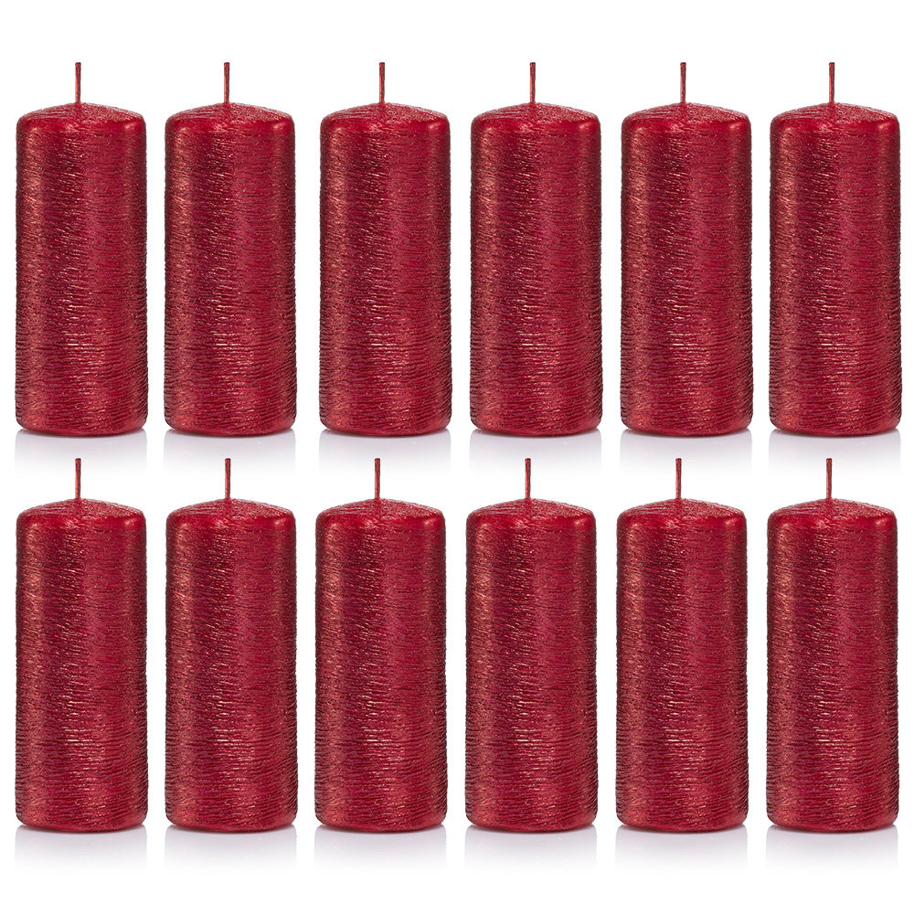 Świece ozdobne czerwone walec kokon 10/4 zestaw 12