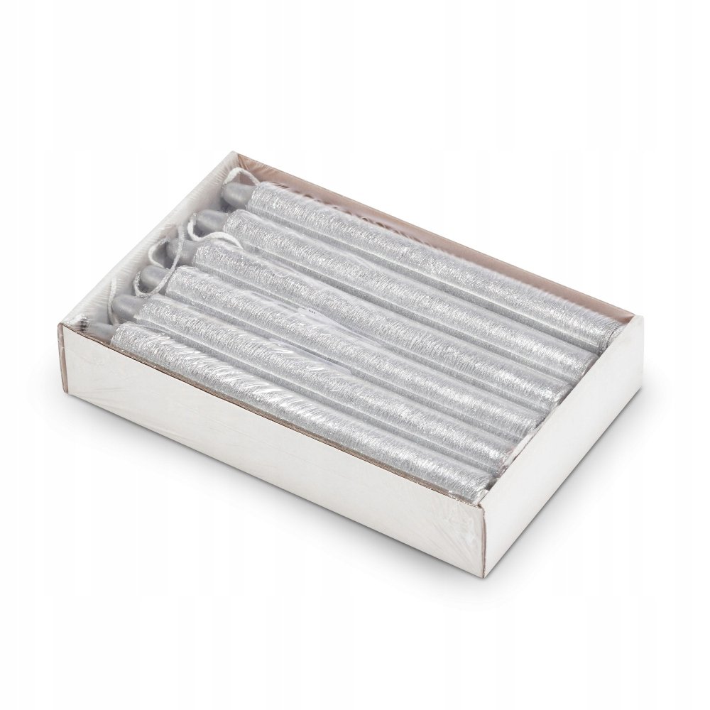 Świece stołowe domowe kokon kpl 12 szt srebrne