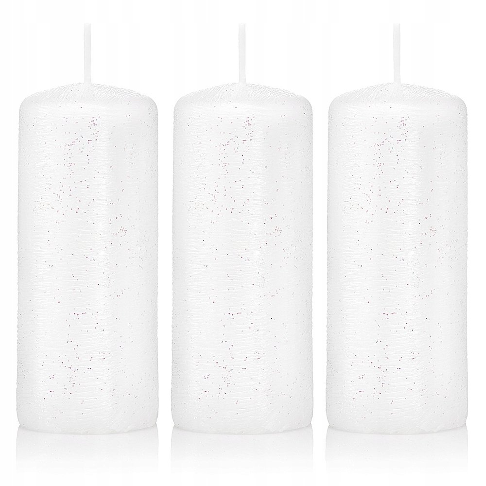 Świece ozdobne białe walec kokon 10/4 zestaw 3 szt