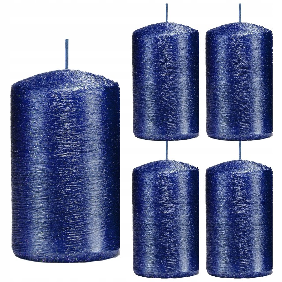 Świece ozdobne granatowe walec kokon 10/6 zestaw 5
