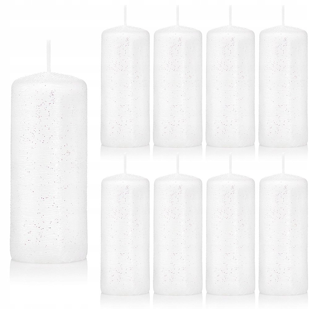Świece ozdobne białe walec kokon 10/4 zestaw 9 szt