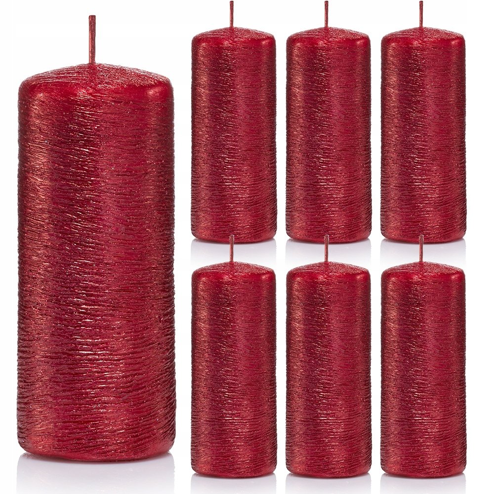 Świece ozdobne czerwone walec kokon 10/4 zestaw 7