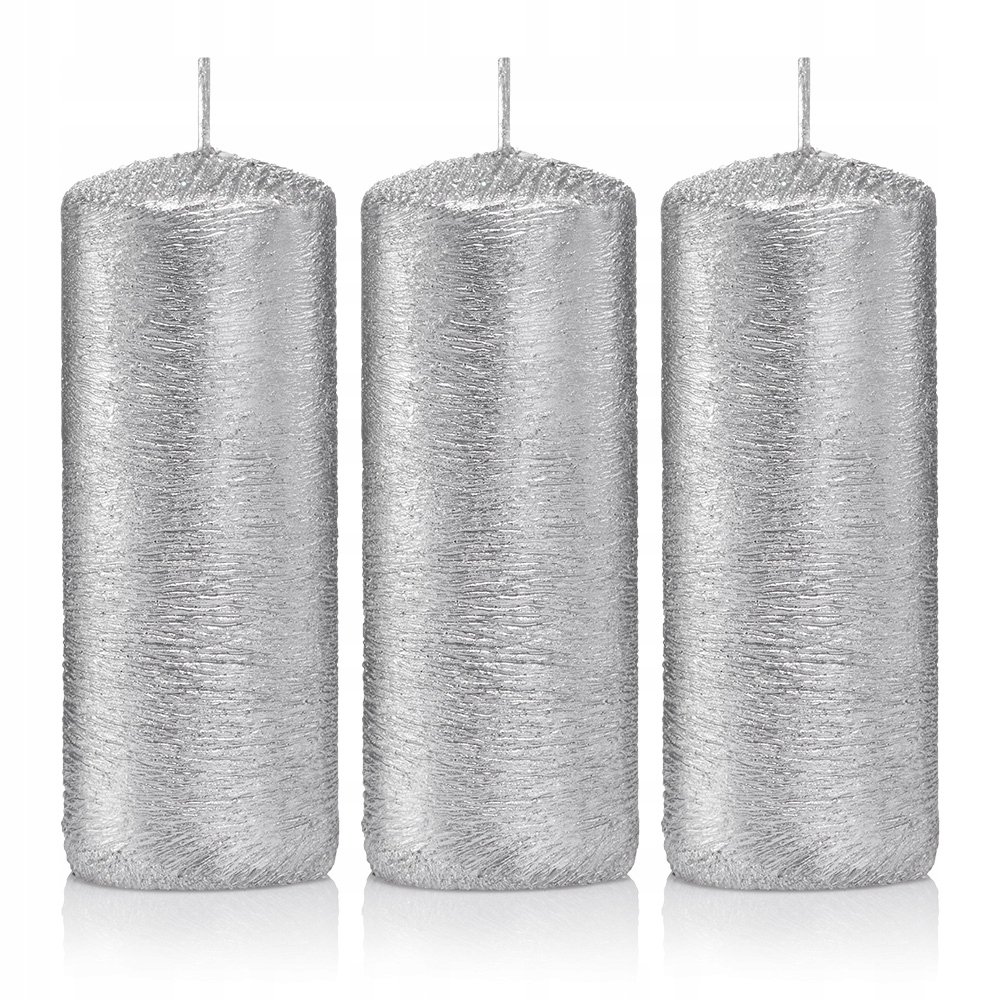 Świece ozdobne srebrne walec kokon 10/4 zestaw 3