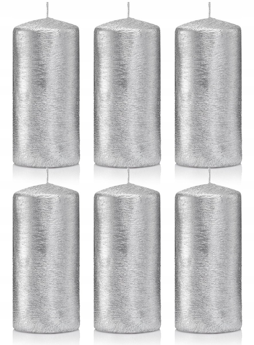 Świece ozdobne srebrne walec kokon 12/6 zestaw 6