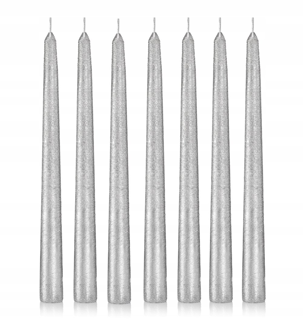 Świece stołowe stożek kokon 24 cm szt. 12 srebrne