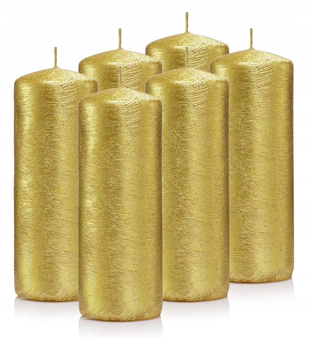 Świece ozdobne złote walec kokon 15/6 zestaw 6 szt