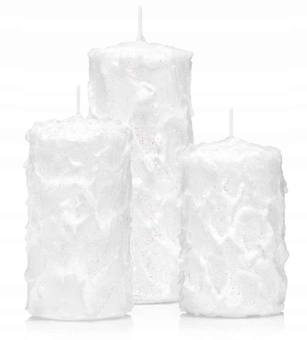 Świece białe śnieżynka zestaw 3 wysokości śr 7 cm
