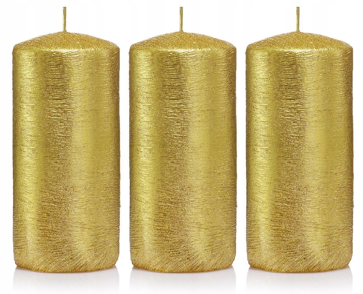 Świece ozdobne złote walec kokon 12/6 zestaw 3 szt