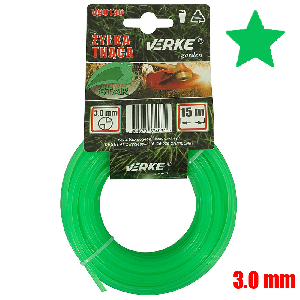 ŻYŁKA TNĄCA DO KOS I PODKASZAREK 3 MM 15 MB VERKE V90136 GWIAZDKA