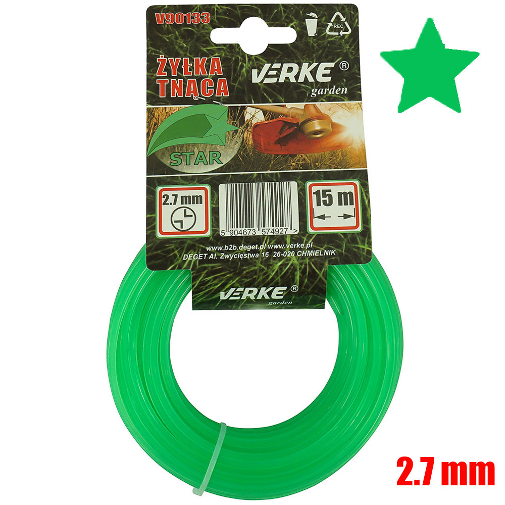ŻYŁKA TNĄCA DO KOS I PODKASZAREK 2,7 MM 15 MB VERKE V90133 GWIAZDKA