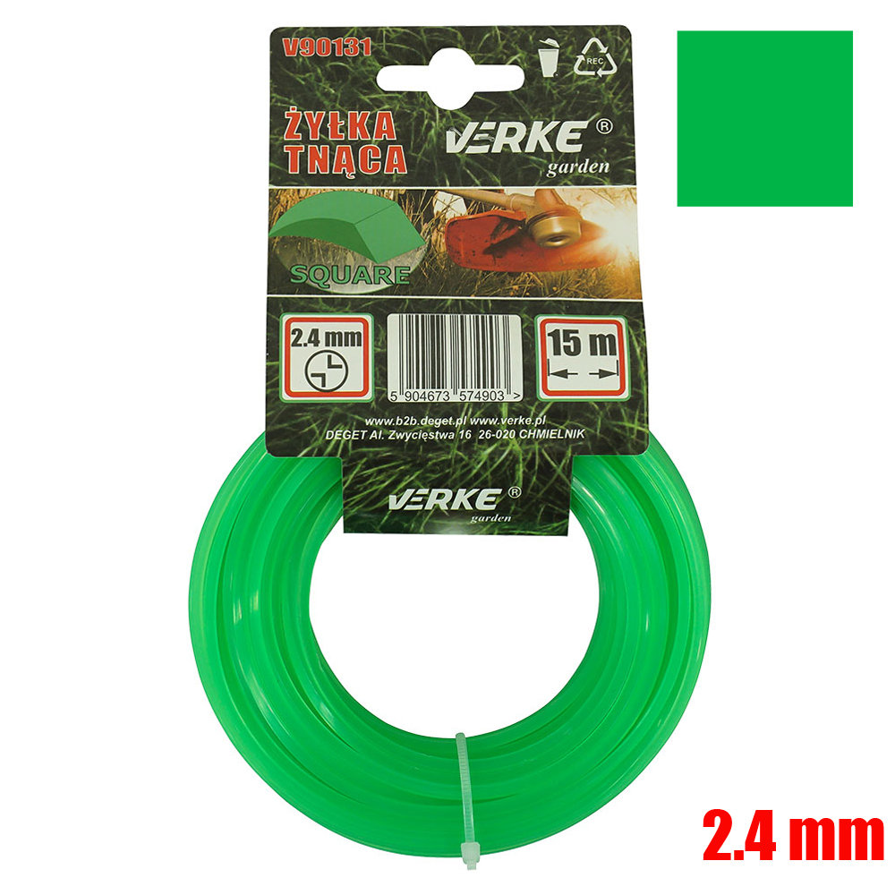 ŻYŁKA TNĄCA DO KOS I PODKASZAREK 2,4 MM 15 MB VERKE V90131 KWADRATOWA