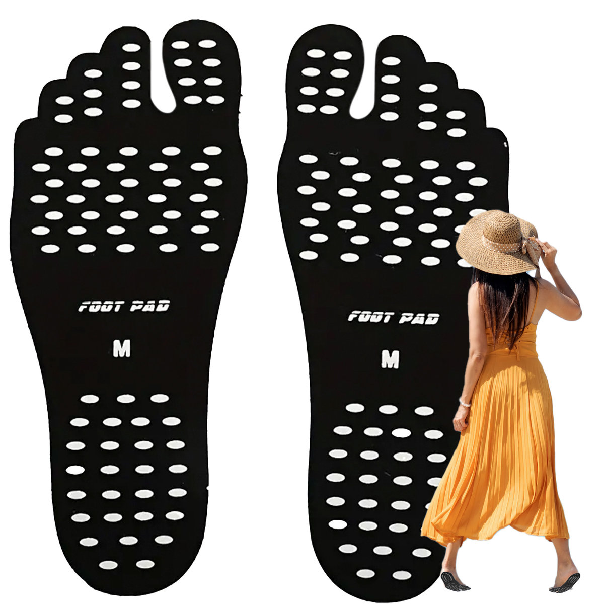 Antypoślizgowe naklejki na bose stopy na plażę czarne 36-39