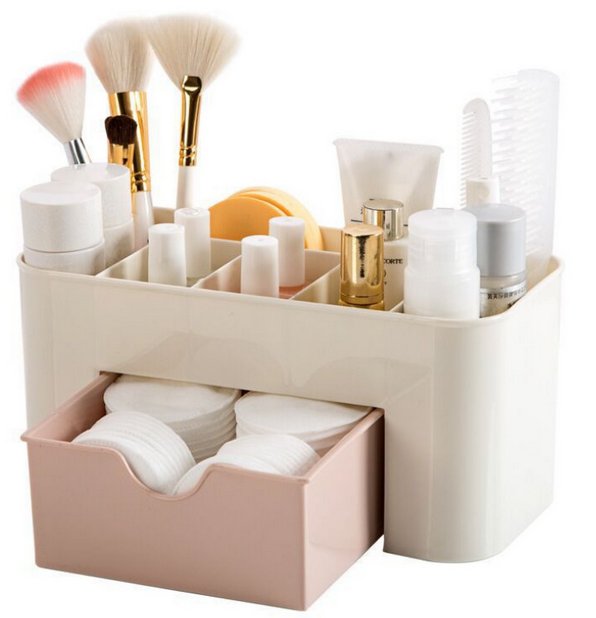 SZKATUŁKA ORGANIZER NA KOSMETYKI Z SZUFLADĄ POJEMNIK NA PĘDZLE WACIKI