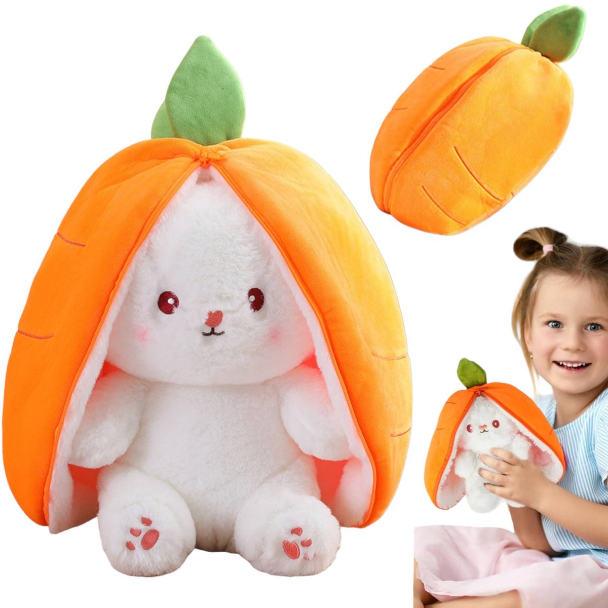 PLUSZOWY KRÓLIK Z USZAMI W MARCHEWCE 35CM MASKOTKA ZABAWKA
