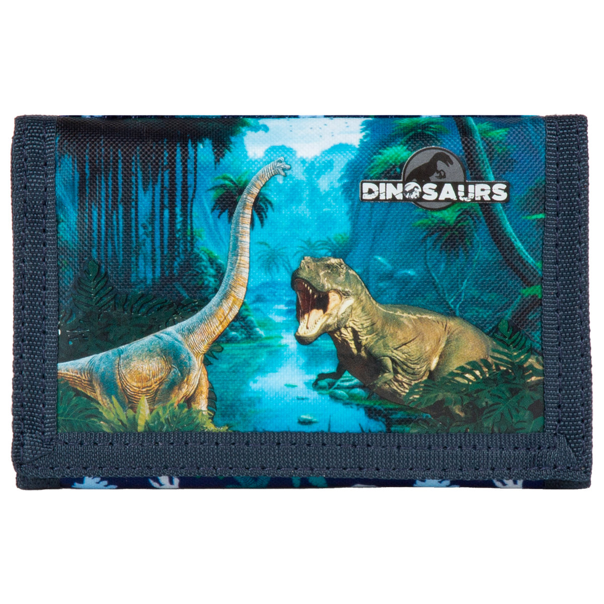 Portfel dla chłopca młodzieżowy składany Dinozaury kolor niebieski Derform