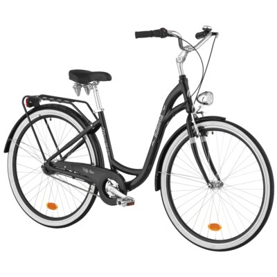 Rower miejski INDIANA Moena A7B 28 cali damski Czarny + Koszyk na rower VÖGEL VKS-105 Stalowy