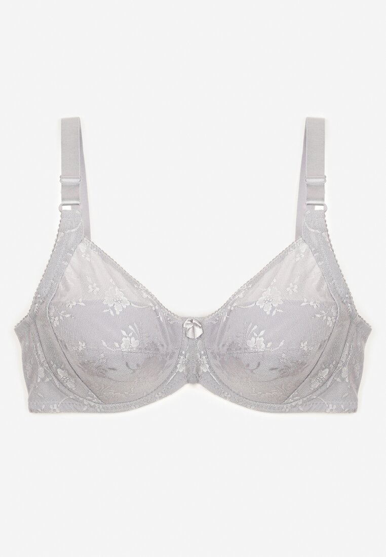 Jasnoszary Biustonosz z Koronki Full Cup z Regulowanymi Ramiączkami Dimela