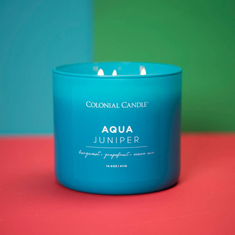 Sojowa świeca zapachowa w szkle 3 knoty Colonial Candle Pop Of Color 411 g - Aqua Juniper
