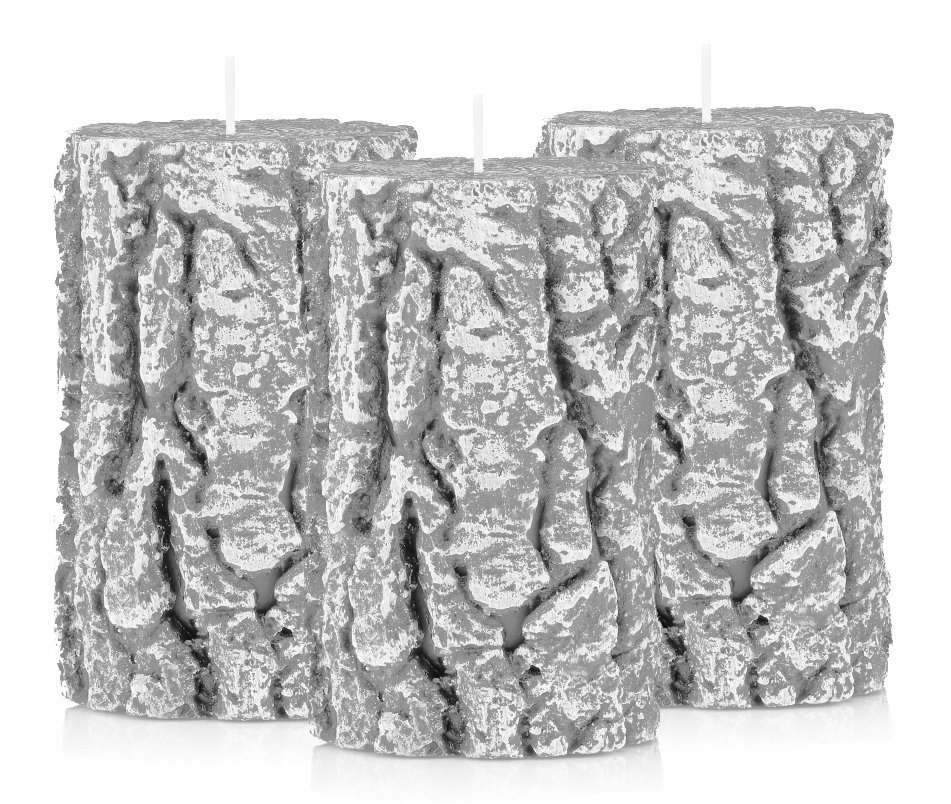 Świeczki ozdobne PIEŃKI 12cm zestaw 3 świec szare