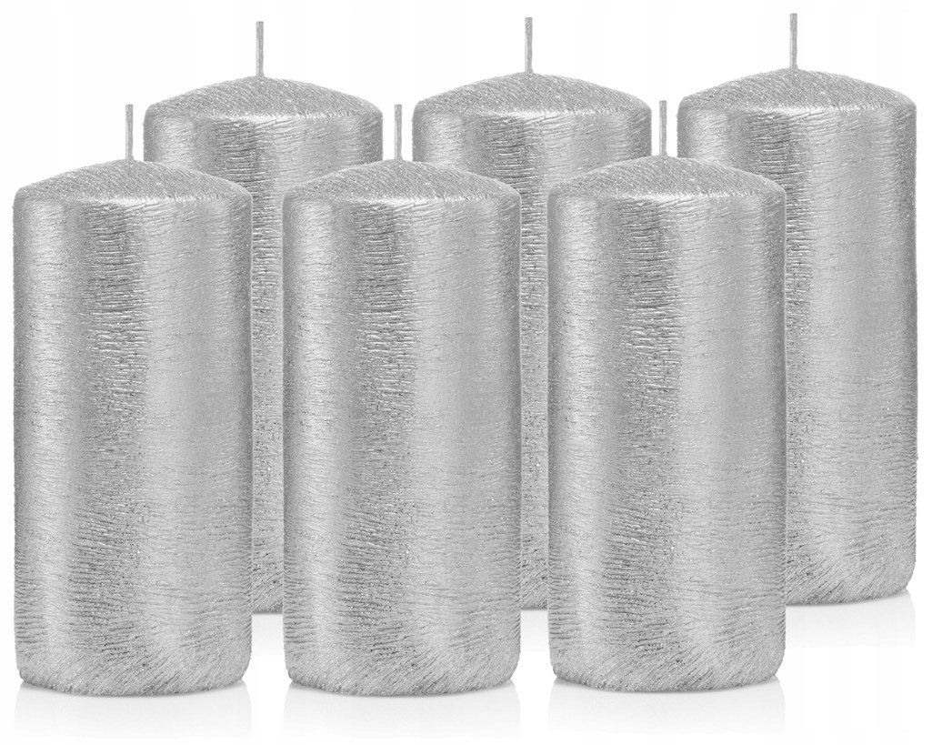 Świeczki ozdobne zestaw 6 świec walec 12/6 srebrny