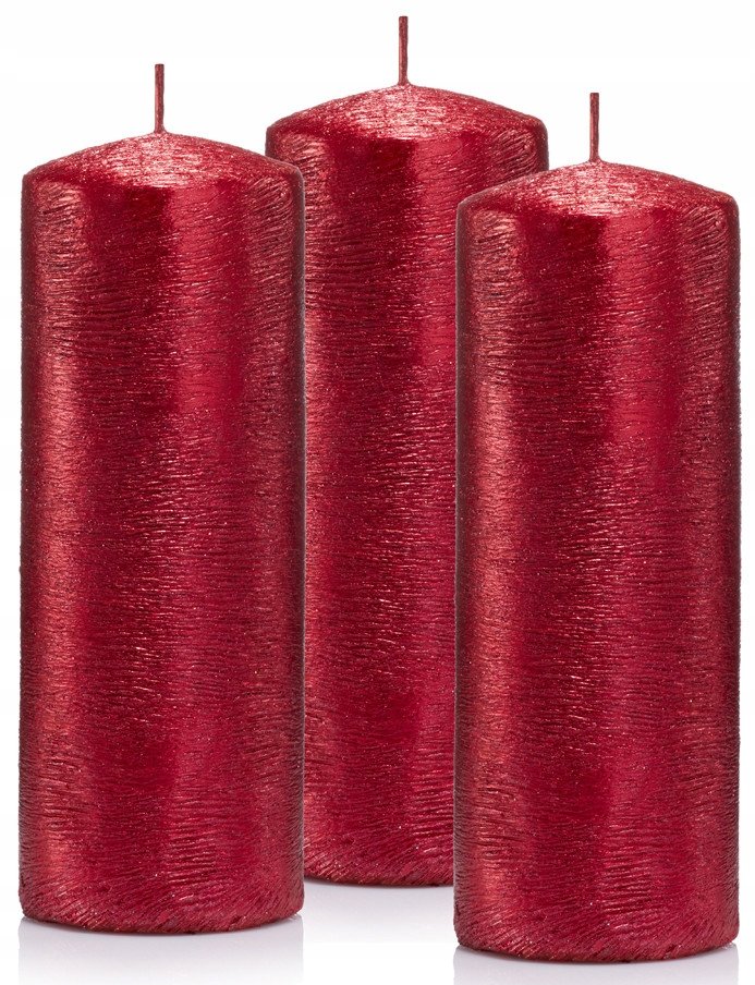 Świeczki ozdobne zestaw 3 świec walec15/6 czerwone