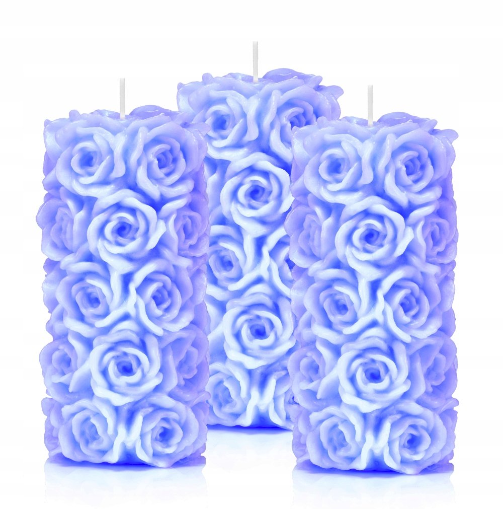 Świeczki ozdobne róża zestaw 3szt H-14cm niebieski