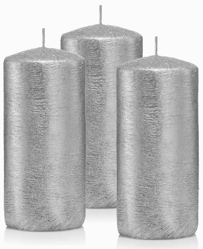 Świeczki ozdobne zestaw 3 świec walec 12/6 srebrny