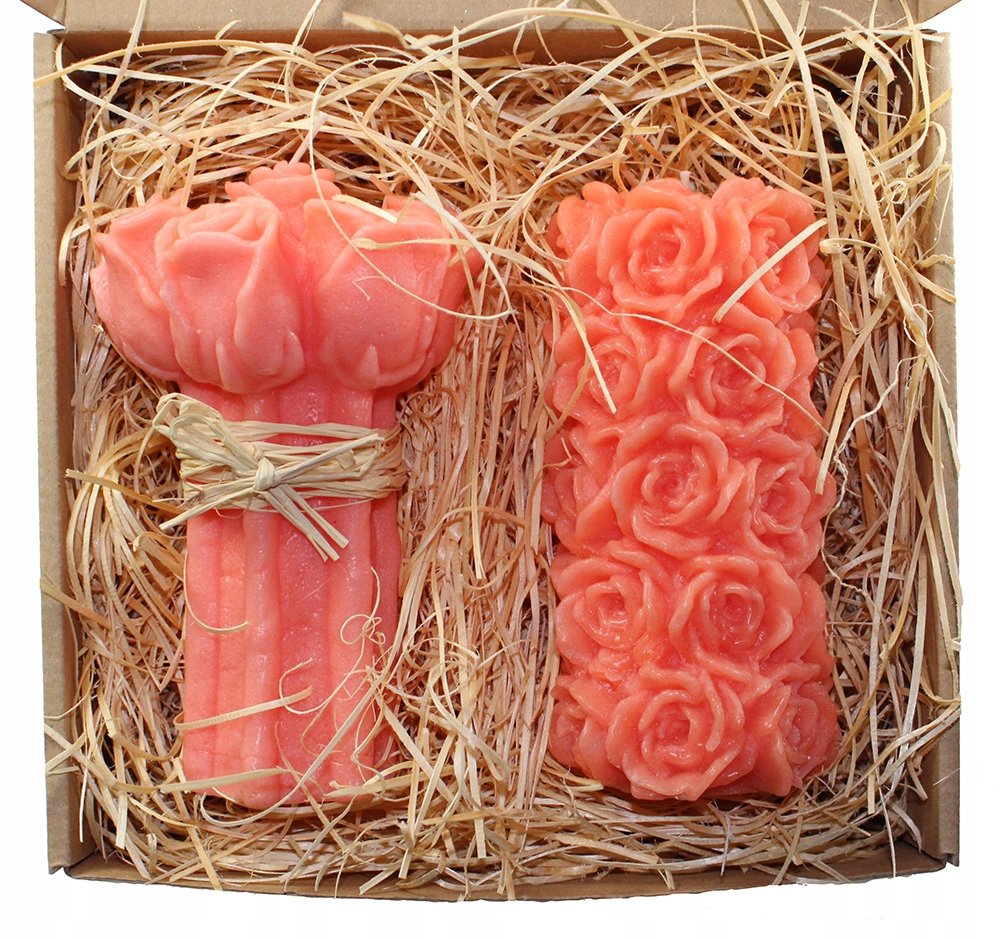 Świeczki na prezent RÓŻA 15 cm + BUKIET ŁOSOSIOWY