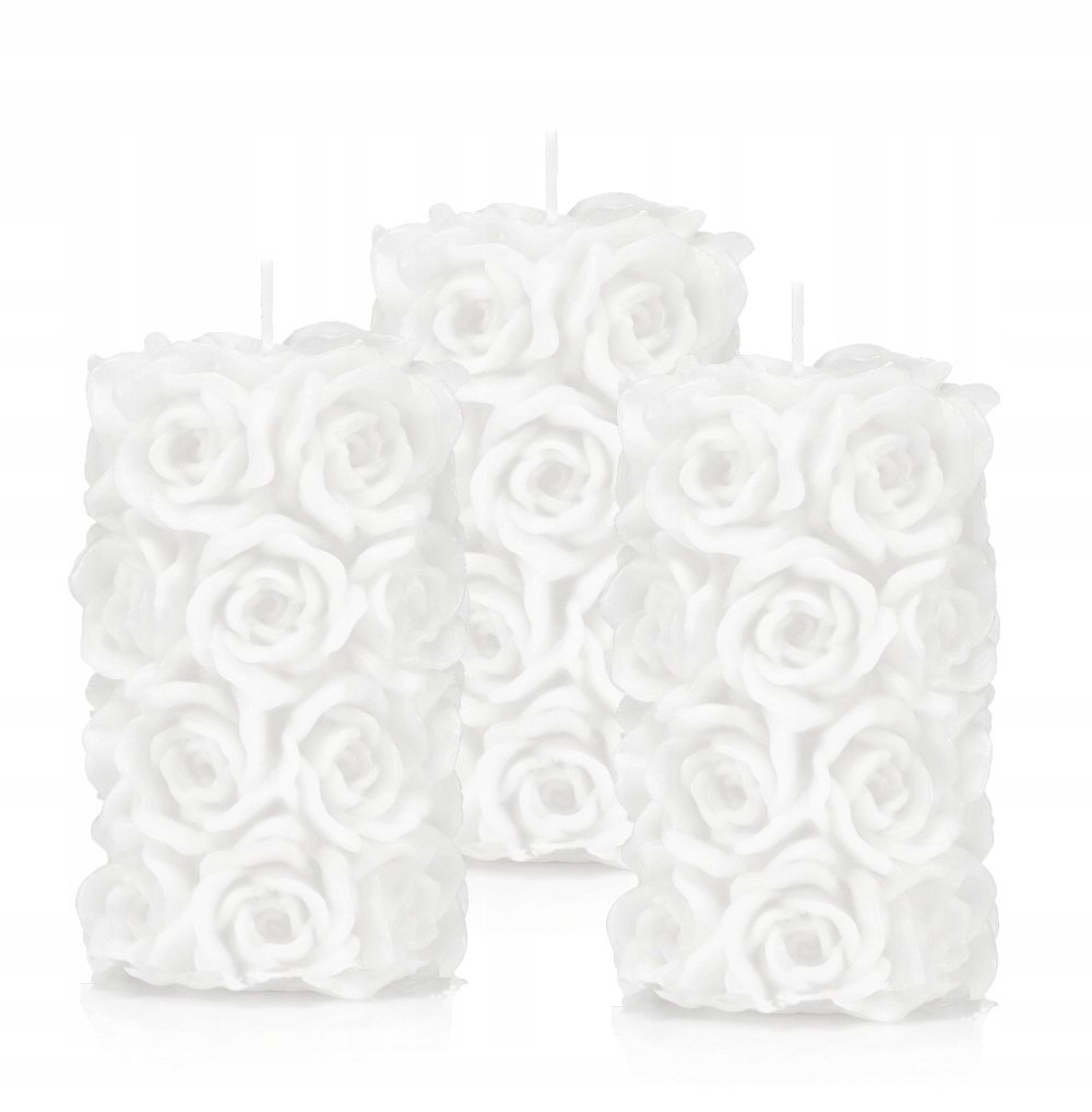 Świeczki ozdobne róża zestaw 3 szt H-11cm białe
