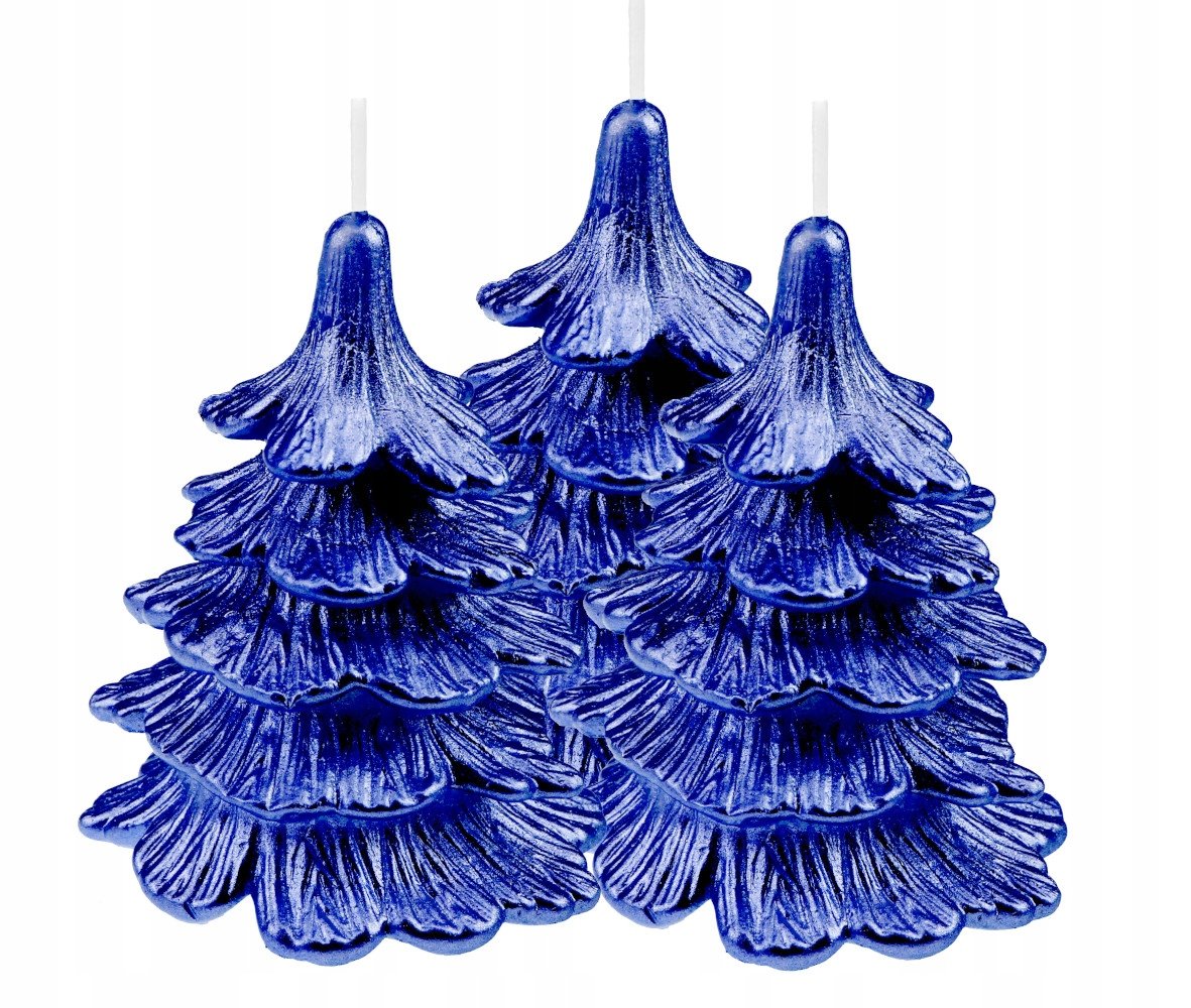 Świece świeczki świąteczne choinki granat zestaw 3