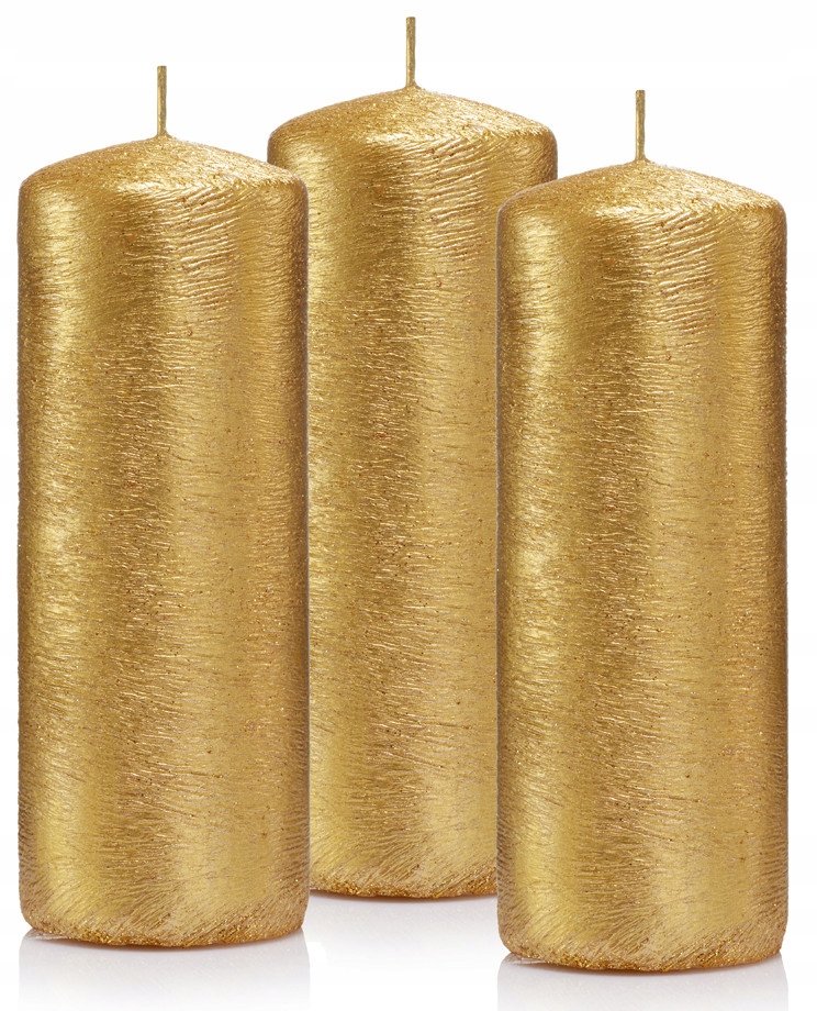 Świeczki ozdobne zestaw 3 świec walec15/6 złote